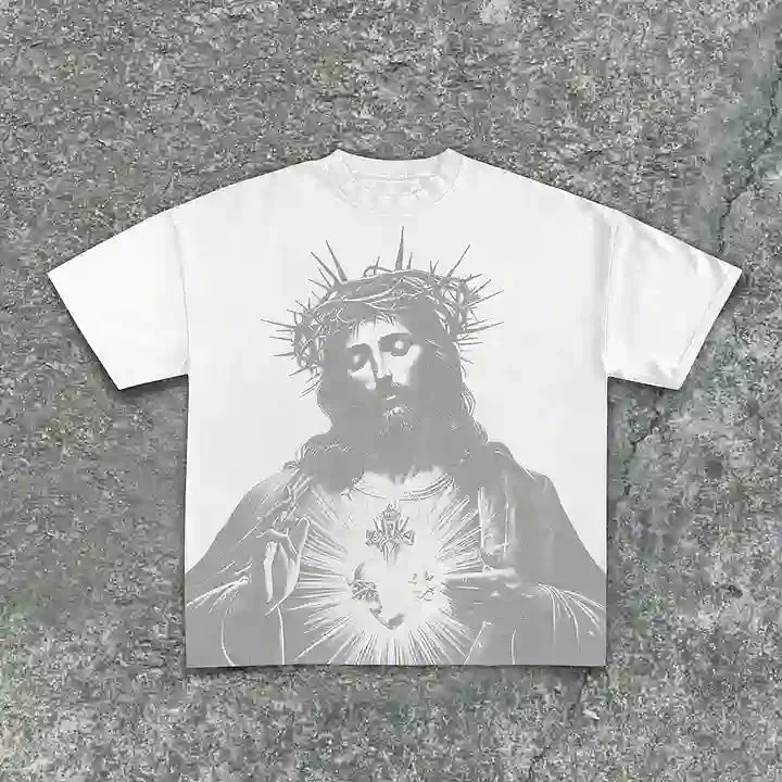 Christianartworkshop Vintage Jesus Print Round Neck Cotton T-Shirt sold by Christian Art Workshop product image thumbnail 4