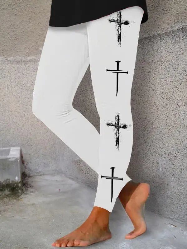 Christianartworkshop Women's Faith Cross Print Yoga Leggings sold by Christian Art Workshop product image thumbnail 3