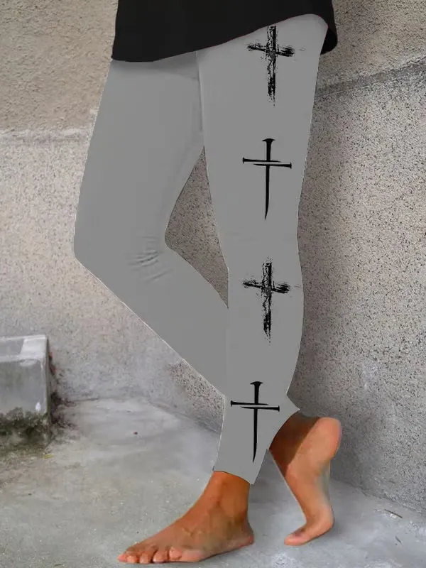 Christianartworkshop Women's Faith Cross Print Yoga Leggings sold by Christian Art Workshop product image thumbnail 2