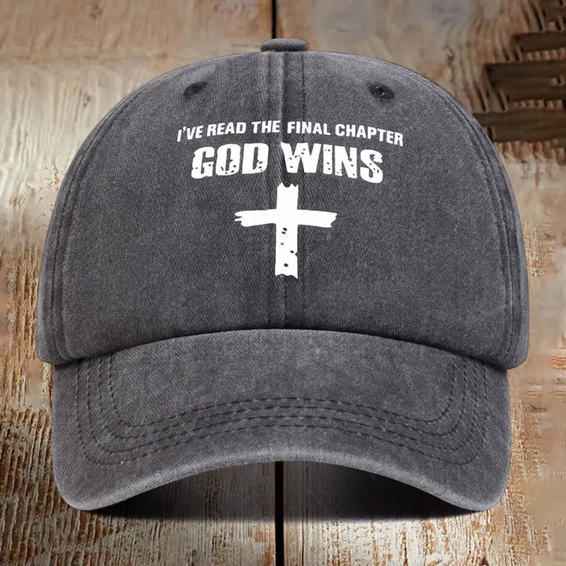 Christianartworkshop God Wins Unisex Distressed Washed Cotton Hat sold by Christian Art Workshop