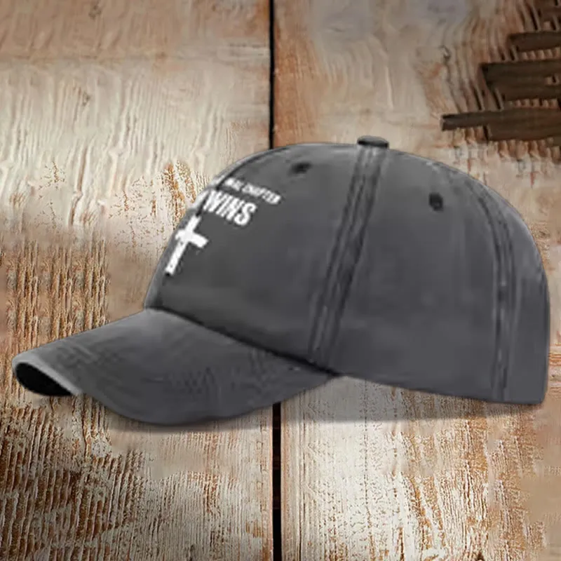 Christianartworkshop God Wins Unisex Distressed Washed Cotton Hat sold by Christian Art Workshop product image thumbnail 3