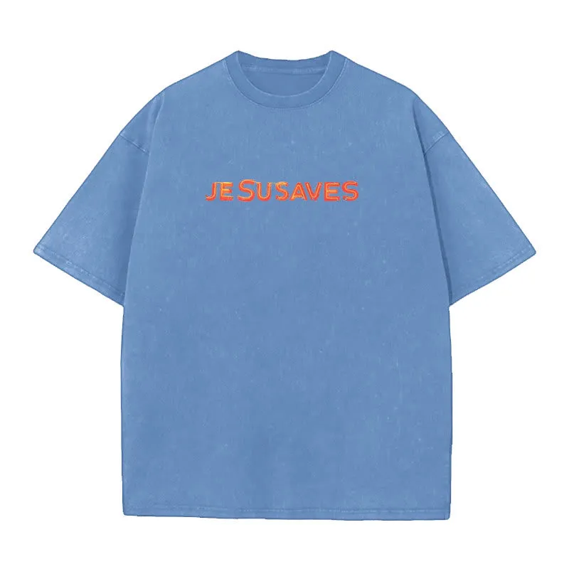 Christianartworkshop Jesus Saves Cross Graphic Unisex Washed T-Shirt sold by Christian Art Workshop product image thumbnail 2