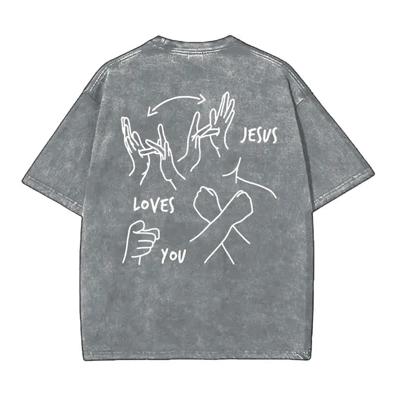 Christianartworkshop Jesus Loves You Washed T-Shirt sold by Christian Art Workshop product image thumbnail 5