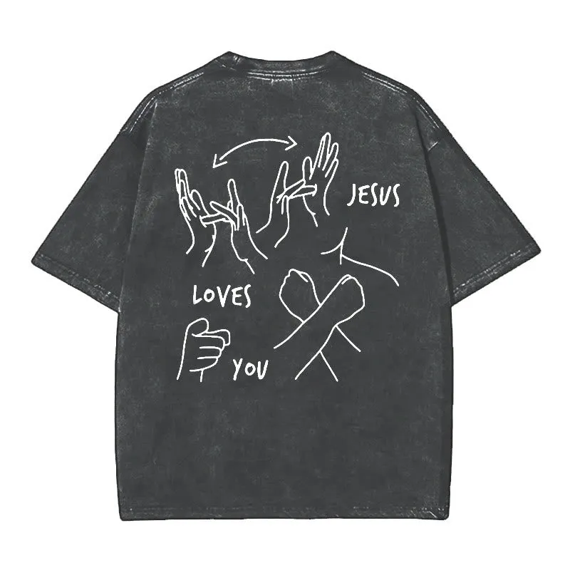 Christianartworkshop Jesus Loves You Washed T-Shirt sold by Christian Art Workshop product image thumbnail 3