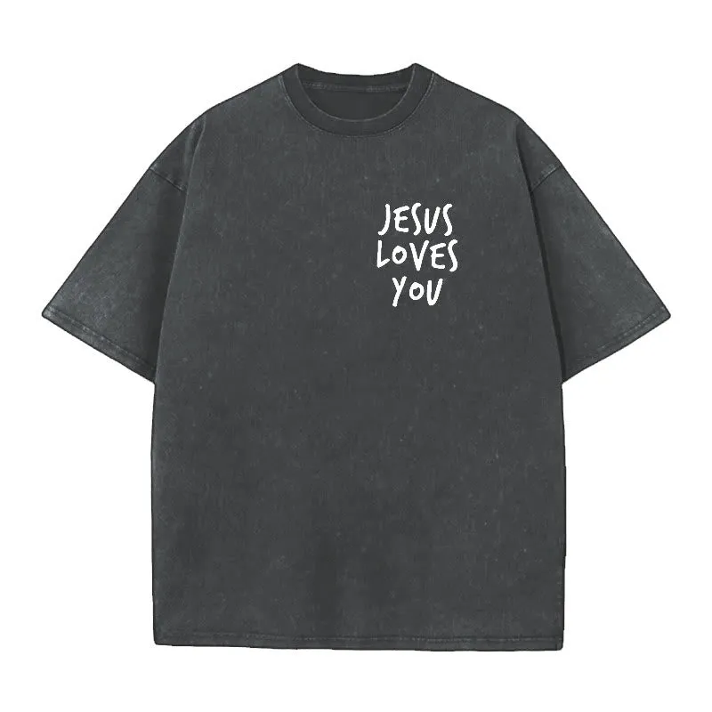 Christianartworkshop Jesus Loves You Washed T-Shirt sold by Christian Art Workshop product image thumbnail 4