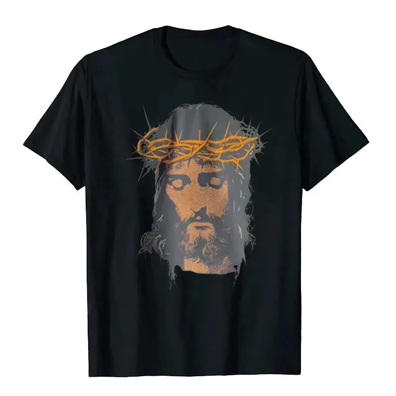 Christianartworkshop Jesus Face and Crown of Thorns Graphic T-Shirt sold by Christian Art Workshop product image thumbnail 3