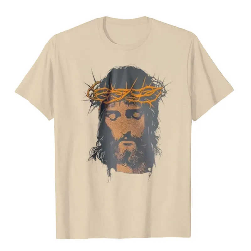 Christianartworkshop Jesus Face and Crown of Thorns Graphic T-Shirt sold by Christian Art Workshop product image thumbnail 5
