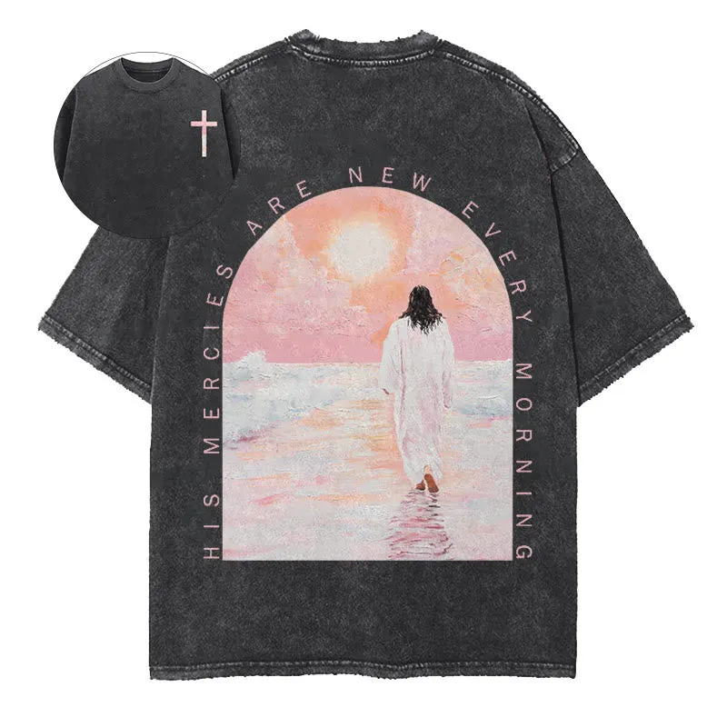 Christianartworkshop His Mercies Are New Double Sided Unisex Washed Christian T-Shirt sold by Christian Art Workshop