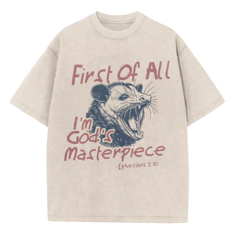 Christianartworkshop First Of All I'm God's Masterpiece Christian Washed T-Shirt sold by Christian Art Workshop