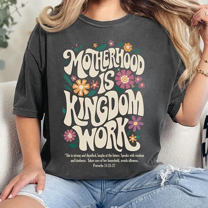 Christianartworkshop Motherhood is Kingdom Work with Flowers Unisex Washed T-Shirt sold by Christian Art Workshop product image thumbnail 4