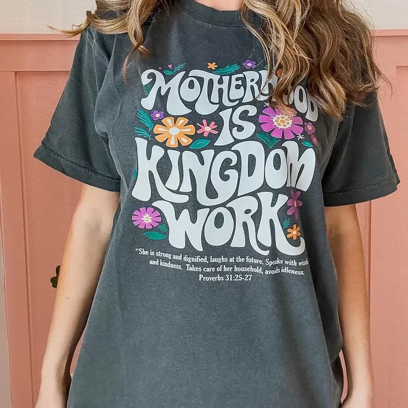 Christianartworkshop Motherhood is Kingdom Work with Flowers Unisex Washed T-Shirt sold by Christian Art Workshop product image thumbnail 2