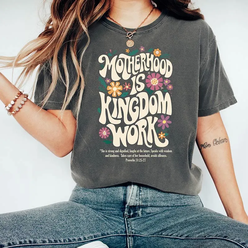 Christianartworkshop Motherhood is Kingdom Work with Flowers Unisex Washed T-Shirt sold by Christian Art Workshop product image thumbnail 5