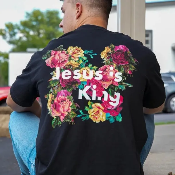 Christianartworkshop Floral Embellished Jesus is King Christian T-Shirt sold by Christian Art Workshop product image thumbnail 2