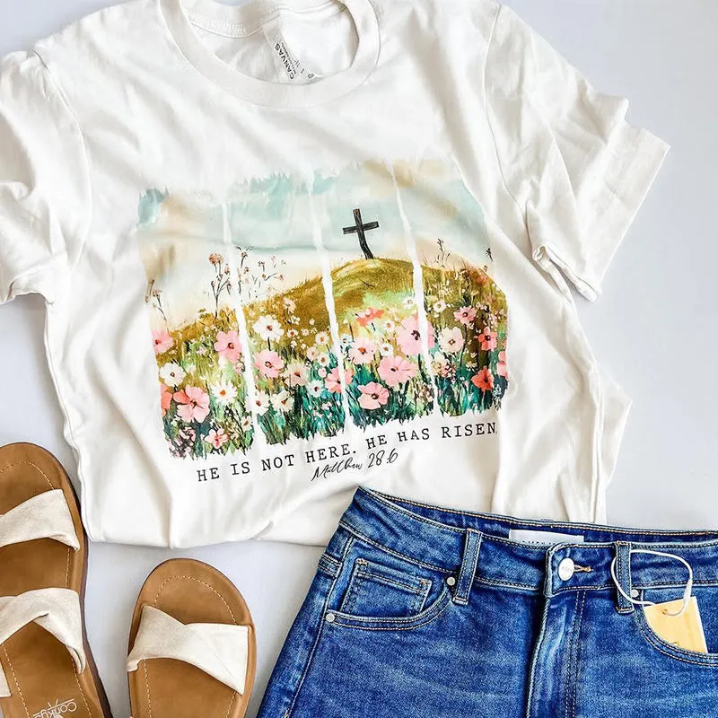 Christianartworkshop He Has Risen Faith-Inspired Floral Cross T-Shirt sold by Christian Art Workshop