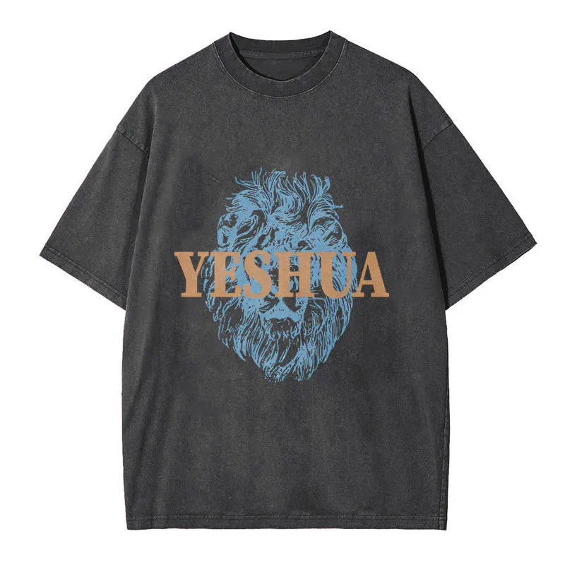 Christianartworkshop "YESHUA" Lion Head Washed T-Shirt sold by Christian Art Workshop