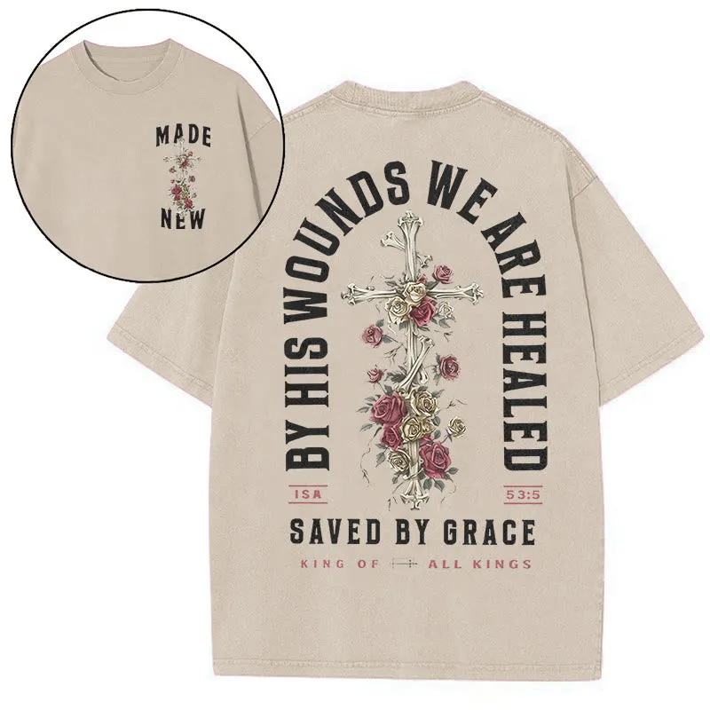 Christianartworkshop "BY HIS WOUNDS WE ARE HEALED" Washed T-Shirt sold by Christian Art Workshop product image thumbnail 4