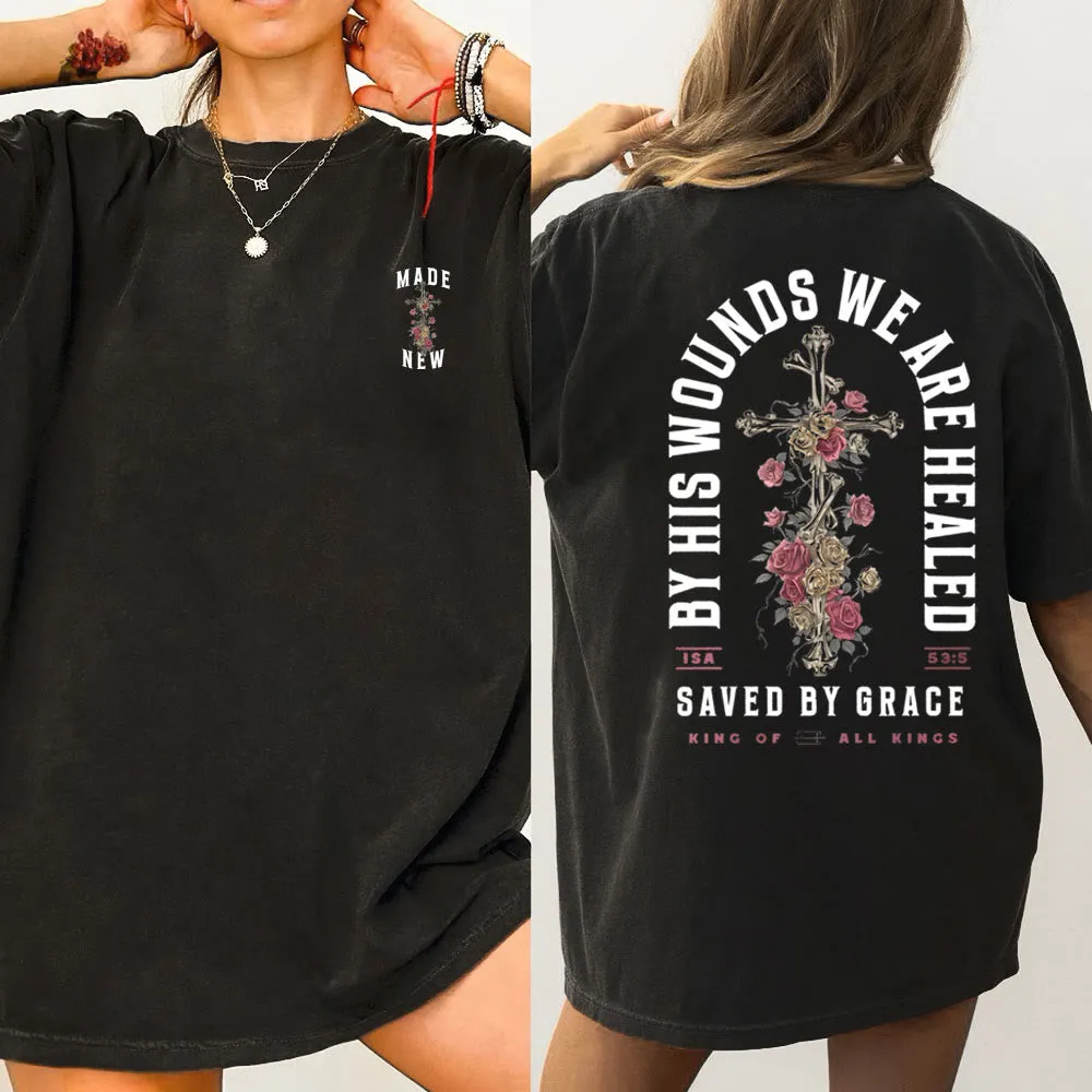 Christianartworkshop "BY HIS WOUNDS WE ARE HEALED" Washed T-Shirt sold by Christian Art Workshop product image thumbnail 3