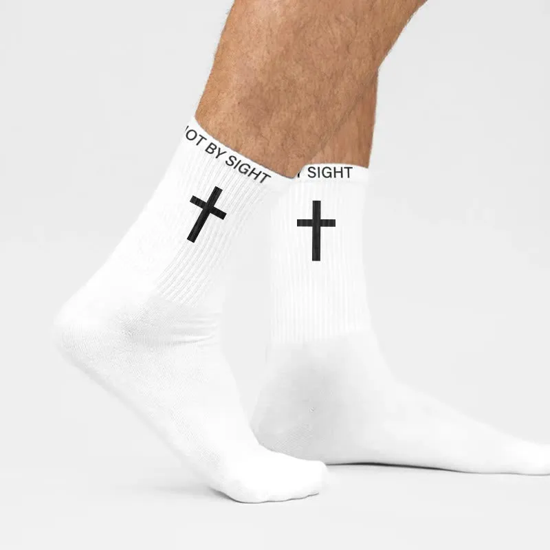 Christianartworkshop Christian Faith Cotton Socks — WALK BY FAITH, NOT BY SIGHT sold by Christian Art Workshop product image thumbnail 2