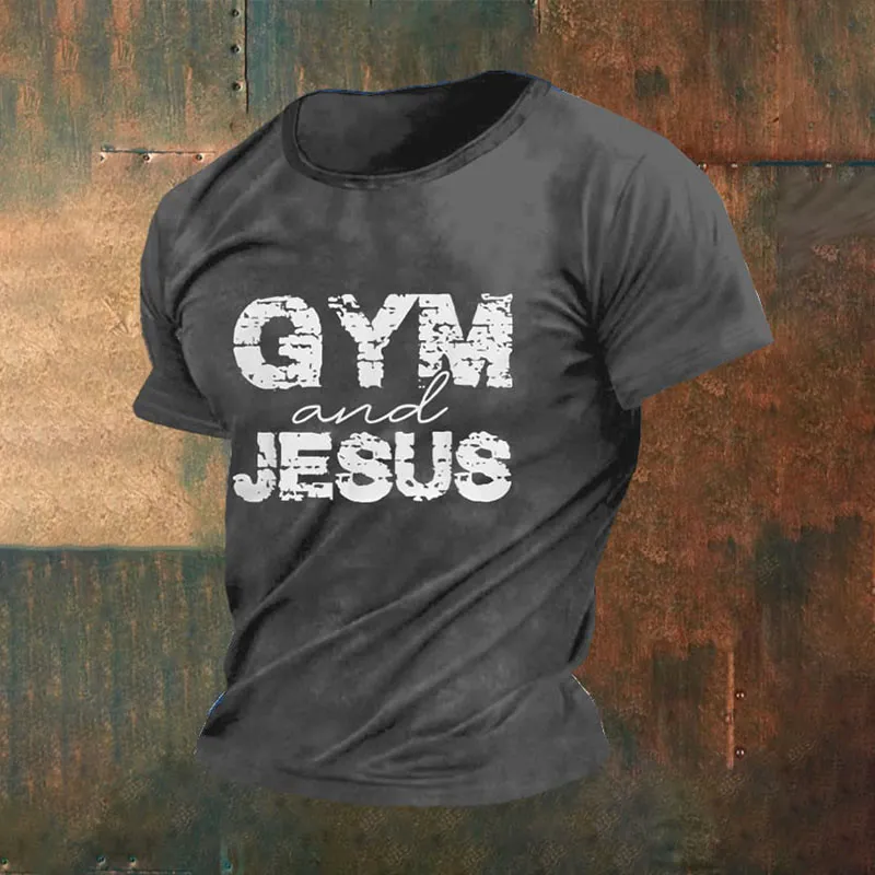 Christianartworkshop Men's Retro Gym And Faith Print Casual Round Neck T-Shirt sold by Christian Art Workshop