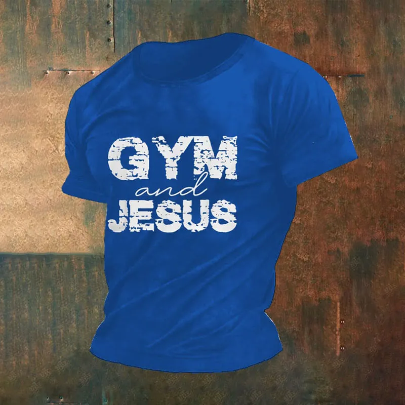 Christianartworkshop Men's Retro Gym And Faith Print Casual Round Neck T-Shirt sold by Christian Art Workshop product image thumbnail 4