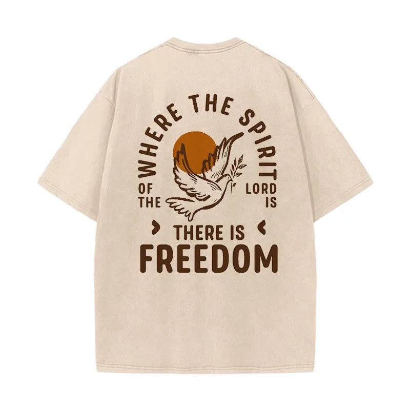 Christianartworkshop Spirit of the Lord and Freedom Unisex Washed T-Shirt sold by Christian Art Workshop product image thumbnail 4