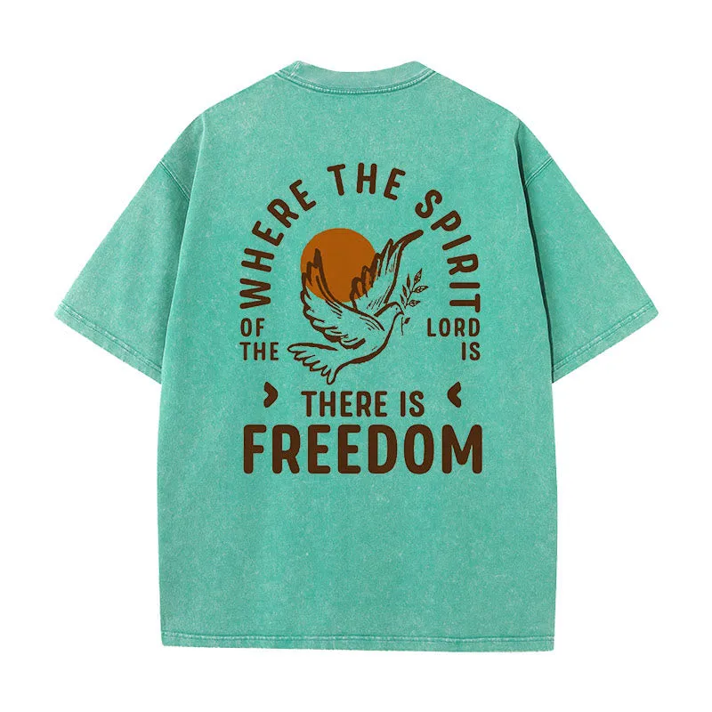 Christianartworkshop Spirit of the Lord and Freedom Unisex Washed T-Shirt sold by Christian Art Workshop
