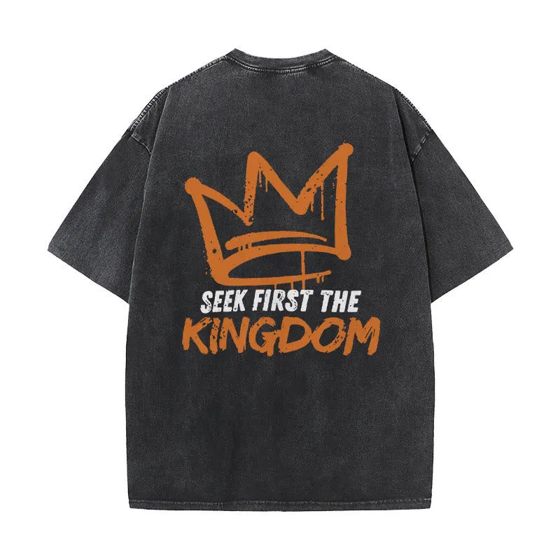 Christianartworkshop Seek First The Kingdom Christian Unisex Washed T-Shirt made by Christian Art Workshop