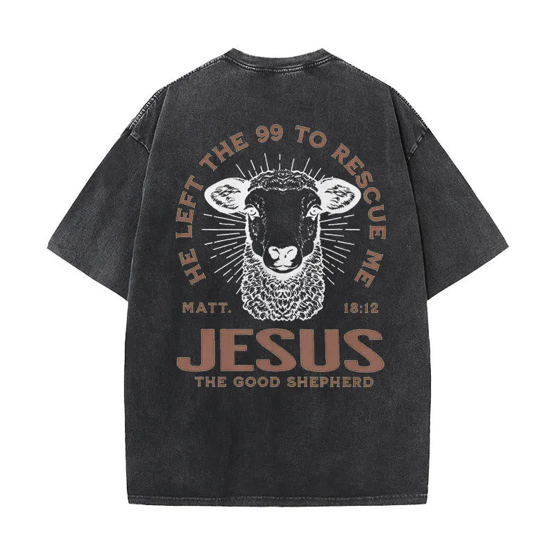 Christianartworkshop "He Left The 99 To Rescue Me" Unisex Washed T-Shirt sold by Christian Art Workshop