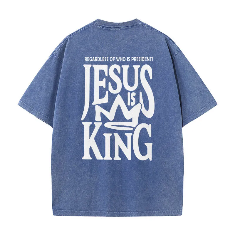 Christianartworkshop Jesus is King Statement Unisex Washed T-Shirt sold by Christian Art Workshop