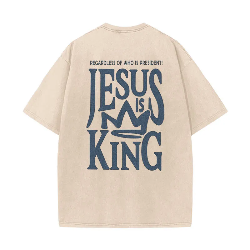 Christianartworkshop Jesus is King Statement Unisex Washed T-Shirt sold by Christian Art Workshop product image thumbnail 4