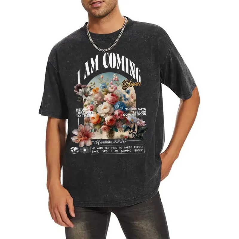 Christianartworkshop I Am Coming Soon Unisex Washed T-Shirt sold by Christian Art Workshop product image thumbnail 3