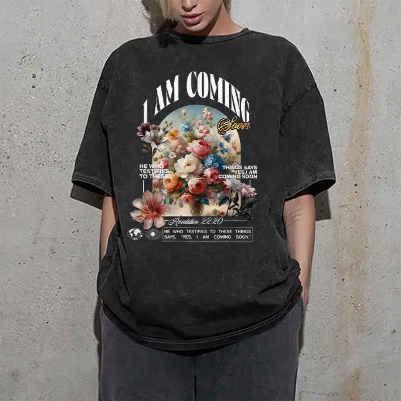 Christianartworkshop I Am Coming Soon Unisex Washed T-Shirt sold by Christian Art Workshop product image thumbnail 2