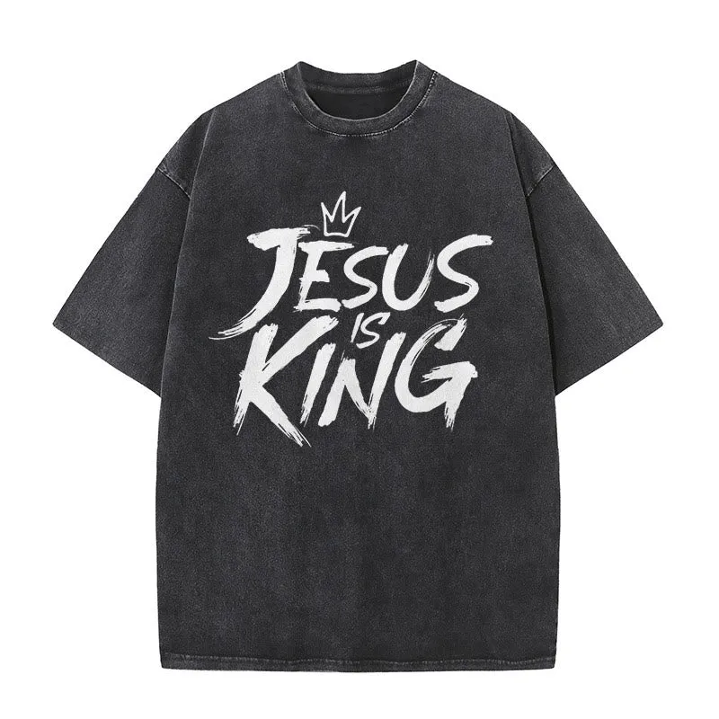 Christianartworkshop Jesus Is King Unisex Washed T-Shirt sold by Christian Art Workshop