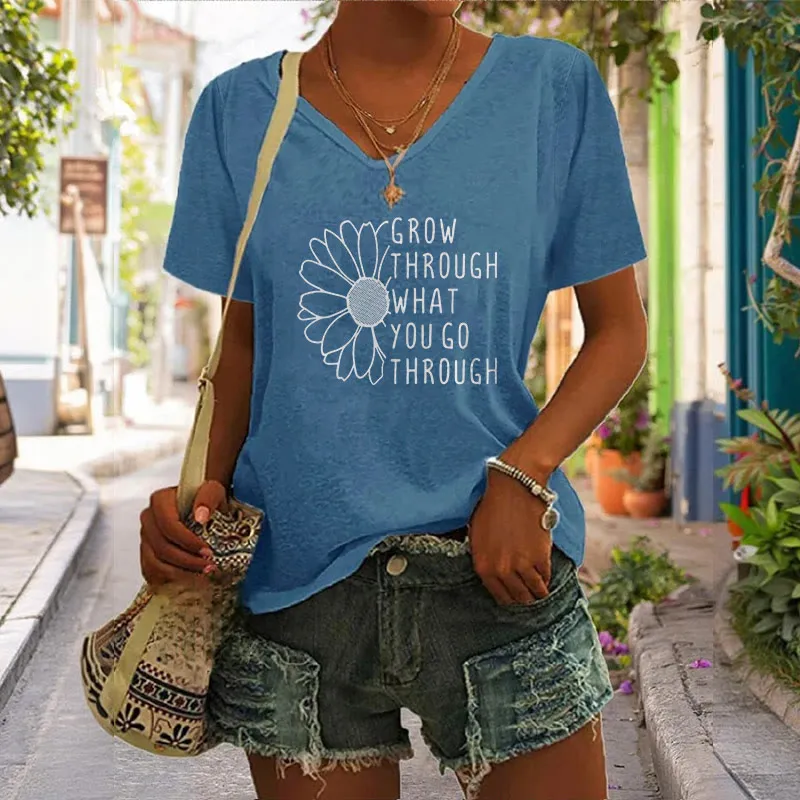 ChristianartworkshopWomen's Grow Through What You Go Through Print V-Neck T-shirt sold by Christian Art Workshop product image thumbnail 2