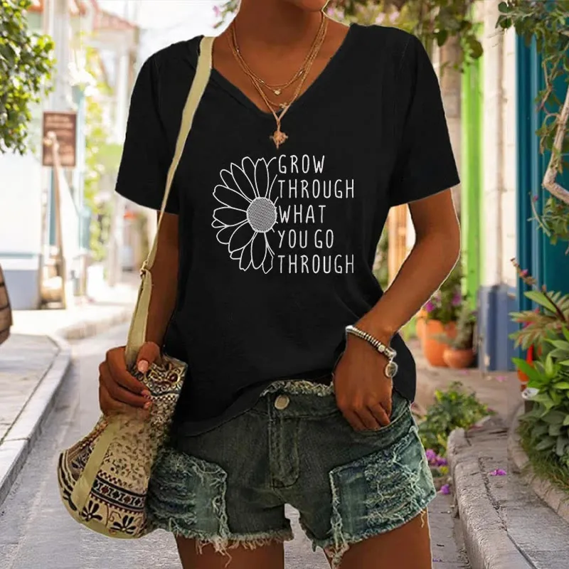 ChristianartworkshopWomen's Grow Through What You Go Through Print V-Neck T-shirt sold by Christian Art Workshop product image thumbnail 5