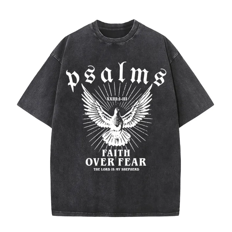 Christianartworkshop Faith Over Fear Christian Unisex Washed T-Shirt sold by Christian Art Workshop