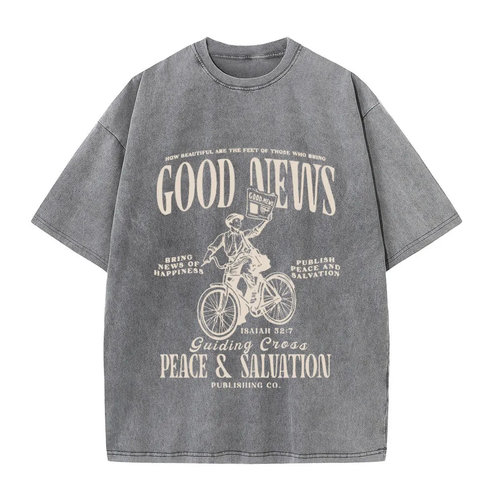 Christianartworkshop Good News Christian Unisex Washed T-Shirt sold by Christian Art Workshop product image thumbnail 3