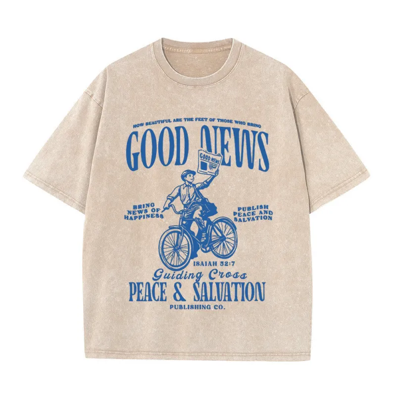 Christianartworkshop Good News Christian Unisex Washed T-Shirt sold by Christian Art Workshop
