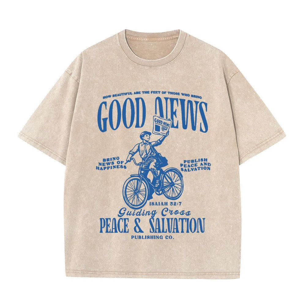 Christianartworkshop Good News Christian Unisex Washed T-Shirt sold by Christian Art Workshop