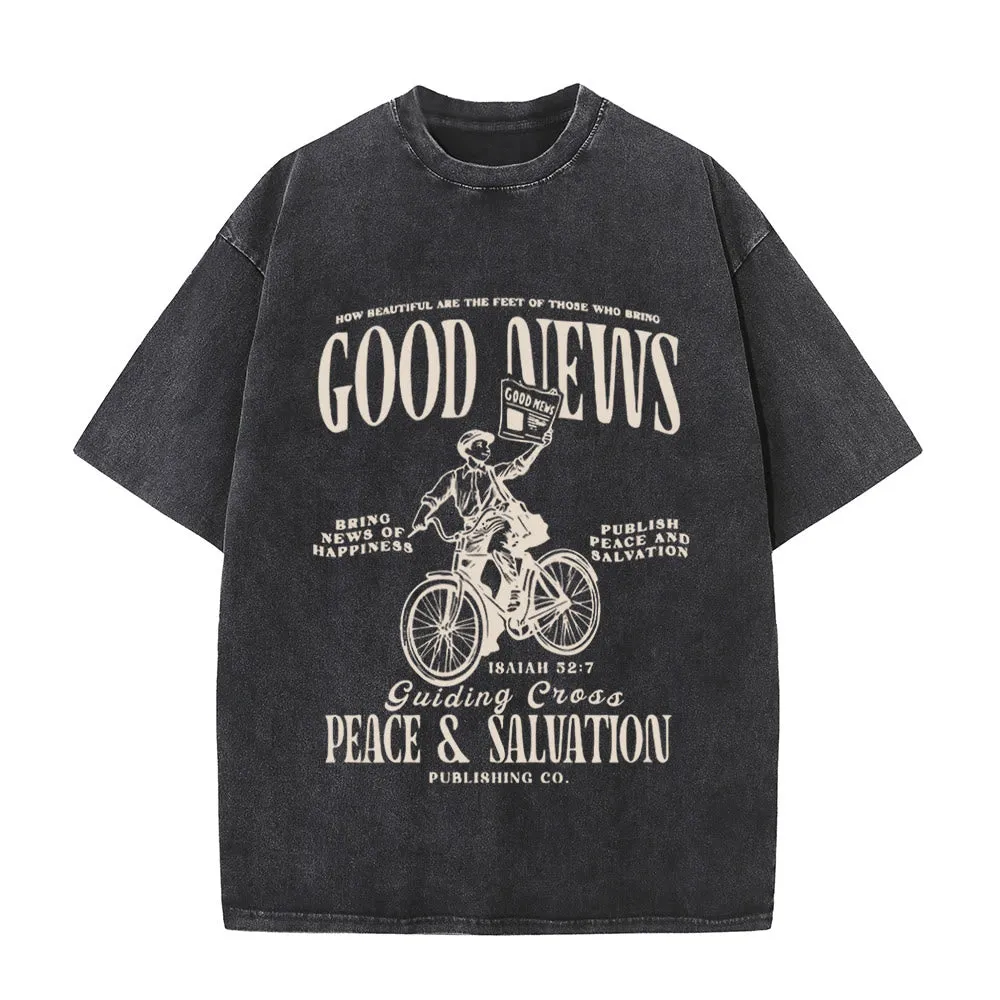 Christianartworkshop Good News Christian Unisex Washed T-Shirt sold by Christian Art Workshop product image thumbnail 5