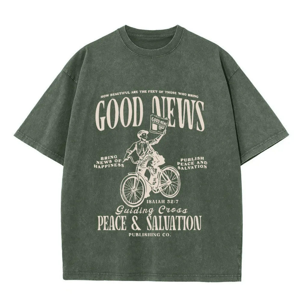 Christianartworkshop Good News Christian Unisex Washed T-Shirt sold by Christian Art Workshop product image thumbnail 4