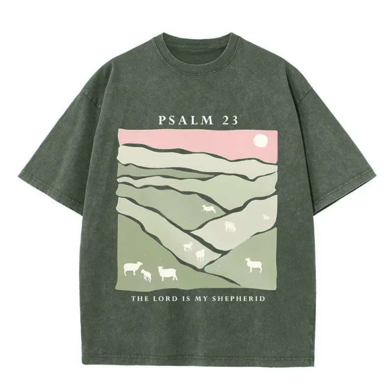 Christianartworkshop The Lord Is My Shepherd Christian Unisex Washed T-Shirt sold by Christian Art Workshop