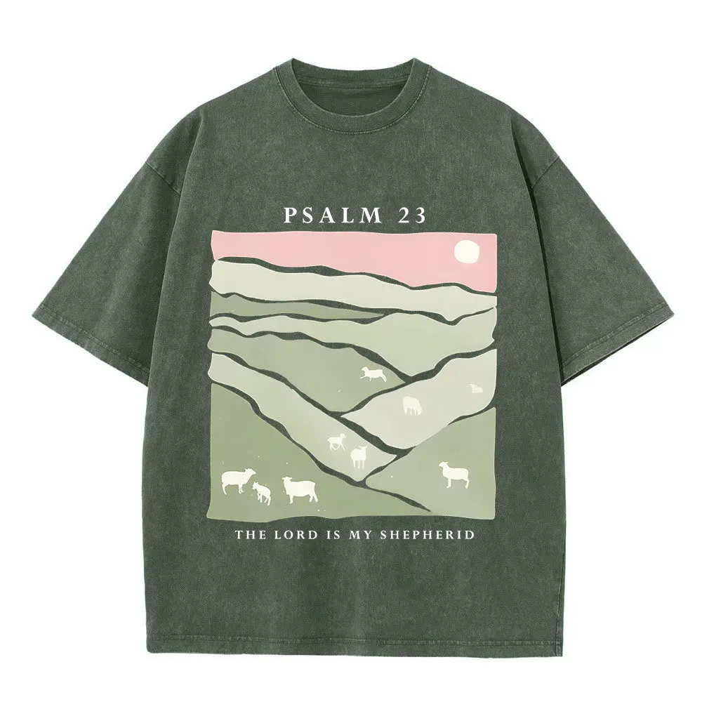 Christianartworkshop The Lord Is My Shepherd Christian Unisex Washed T-Shirt sold by Christian Art Workshop