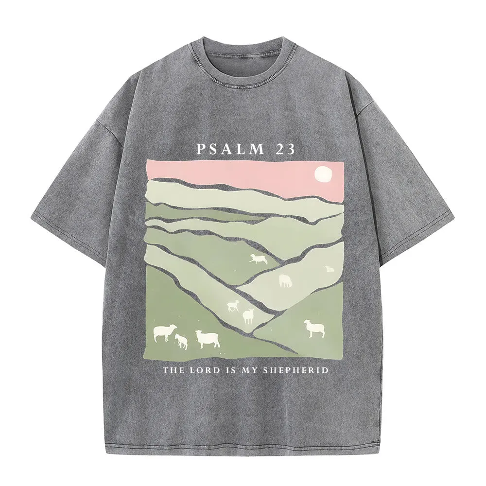 Christianartworkshop The Lord Is My Shepherd Christian Unisex Washed T-Shirt sold by Christian Art Workshop product image thumbnail 5