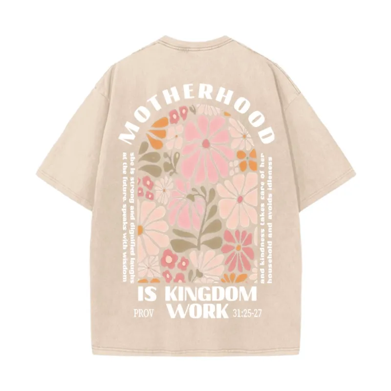 Christianartworkshop Motherhood Is Kingdom Work Unisex Washed T-Shirt made by Christian Art Workshop