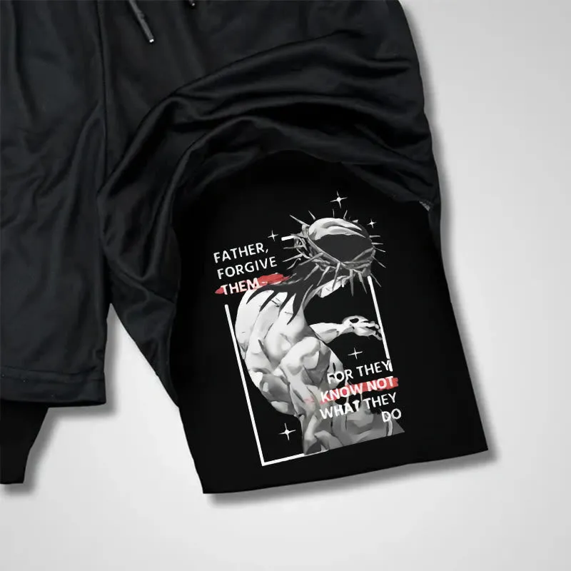 Christianartworkshop Father Forgiven Them Christian Performance Shorts sold by Christian Art Workshop product image thumbnail 4