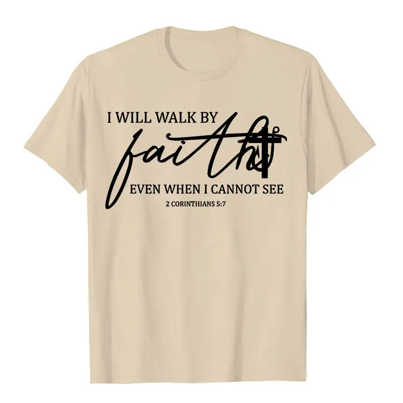 Christianartworkshop I Will Walk By Faith Bible Quote Unisex T-shirt sold by Christian Art Workshop product image thumbnail 5