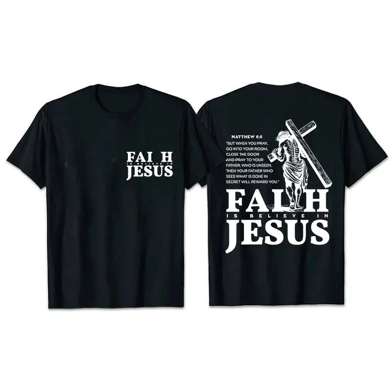 Christianartworkshop Faith Is Believe In Jesus with Matthew 6:6 Unisex T-shirt sold by Christian Art Workshop product image thumbnail 3