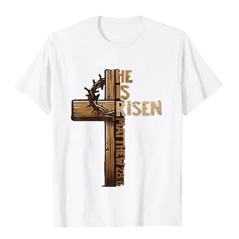 Christianartworkshop He Is Risen Cross & Crown of Thorns Unisex T-shirt sold by Christian Art Workshop product image thumbnail 4
