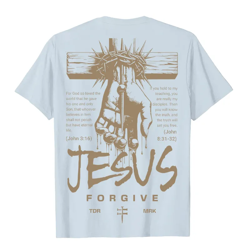 Christianartworkshop Religious Jesus Forgive Crown of Thorns Cross Unisex T-shirt sold by Christian Art Workshop
